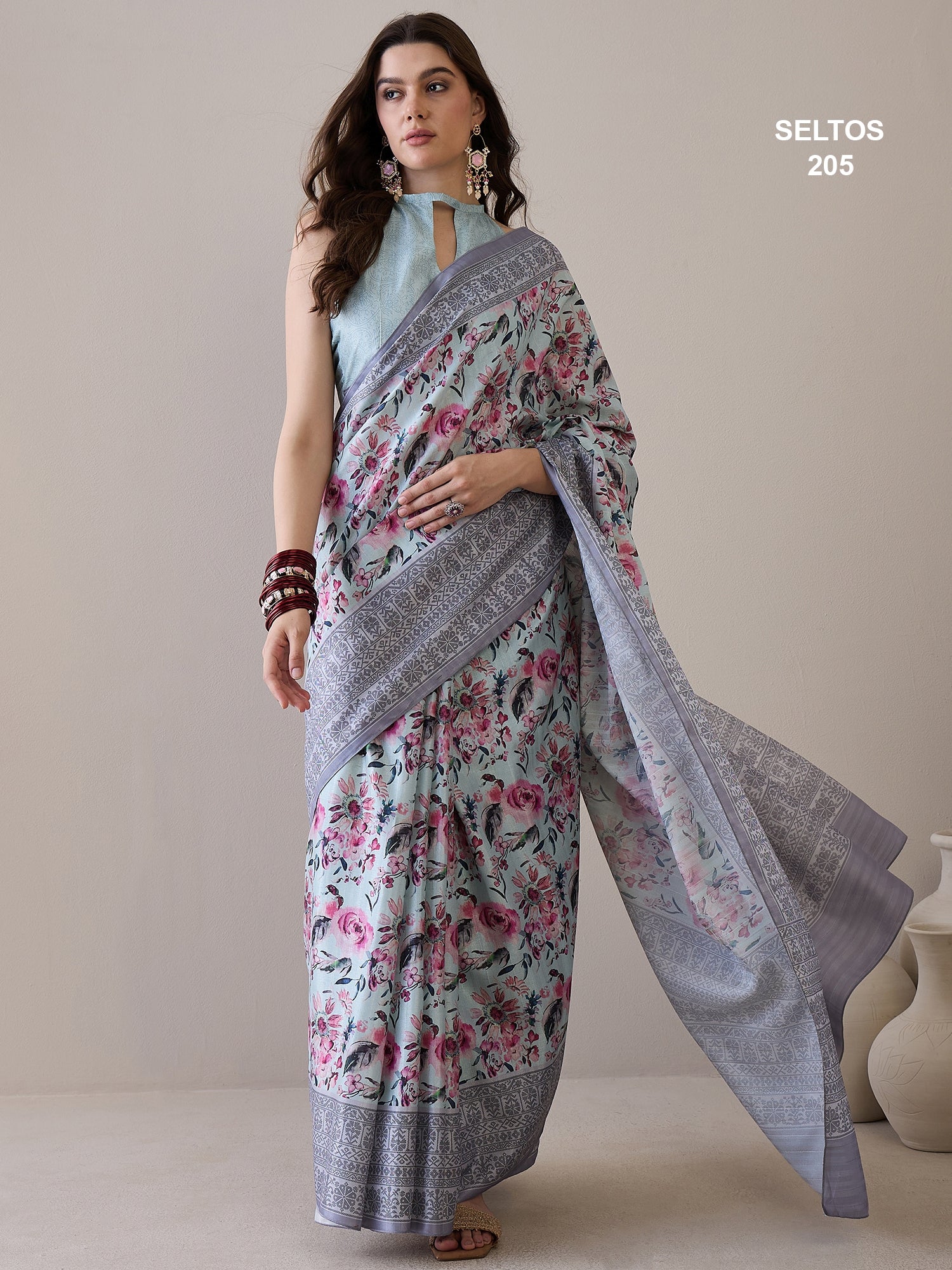 SELTOS Womens New Latest Digitally Floral Printed Cotton silk Saree
