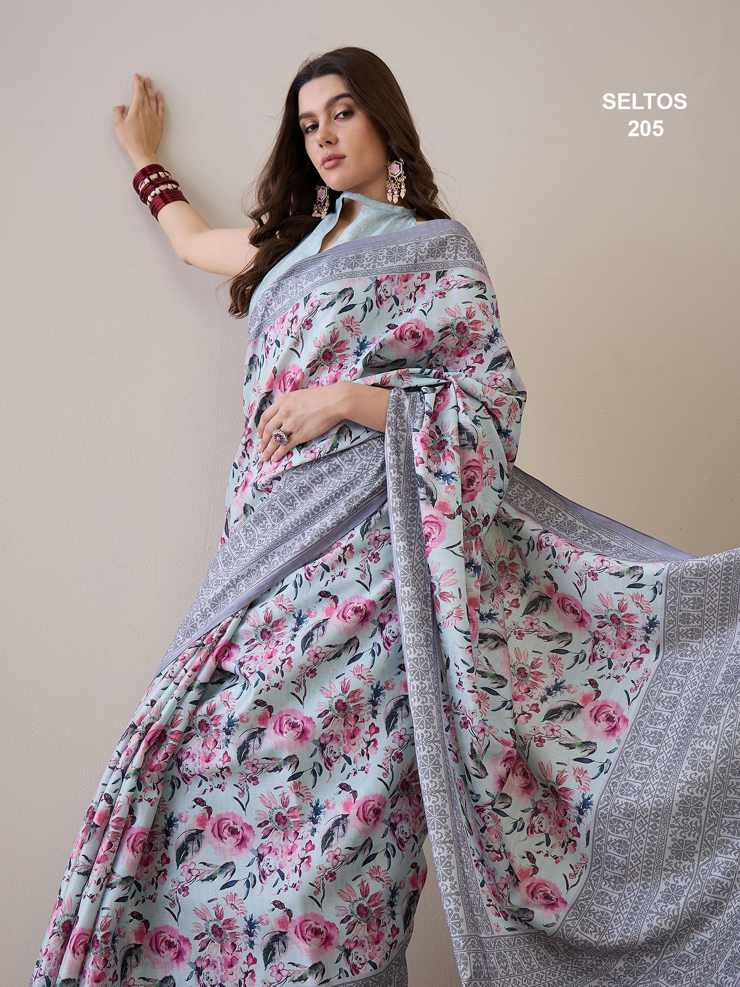 SELTOS Womens New Latest Digitally Floral Printed Cotton silk Saree