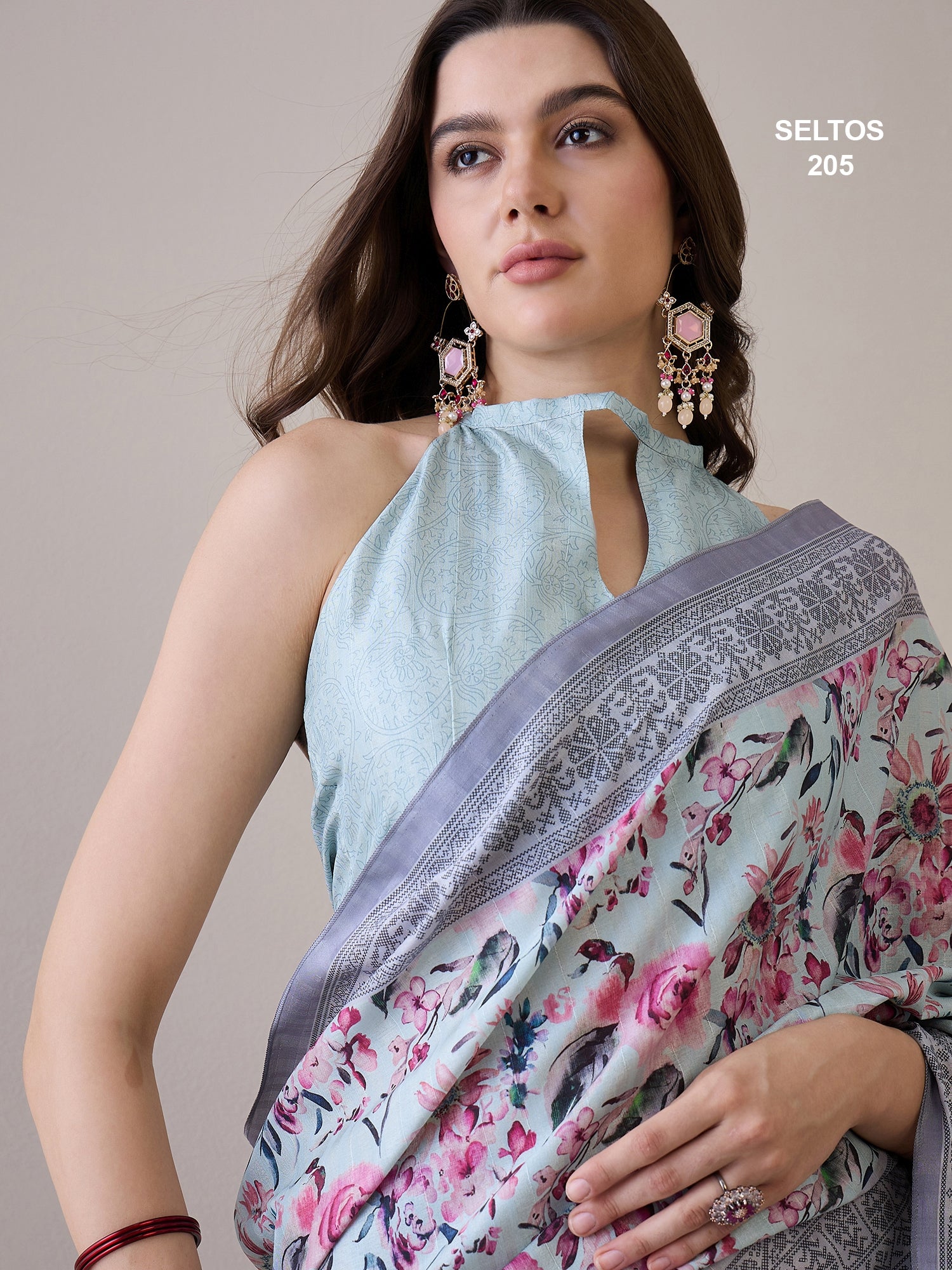 SELTOS Womens New Latest Digitally Floral Printed Cotton silk Saree