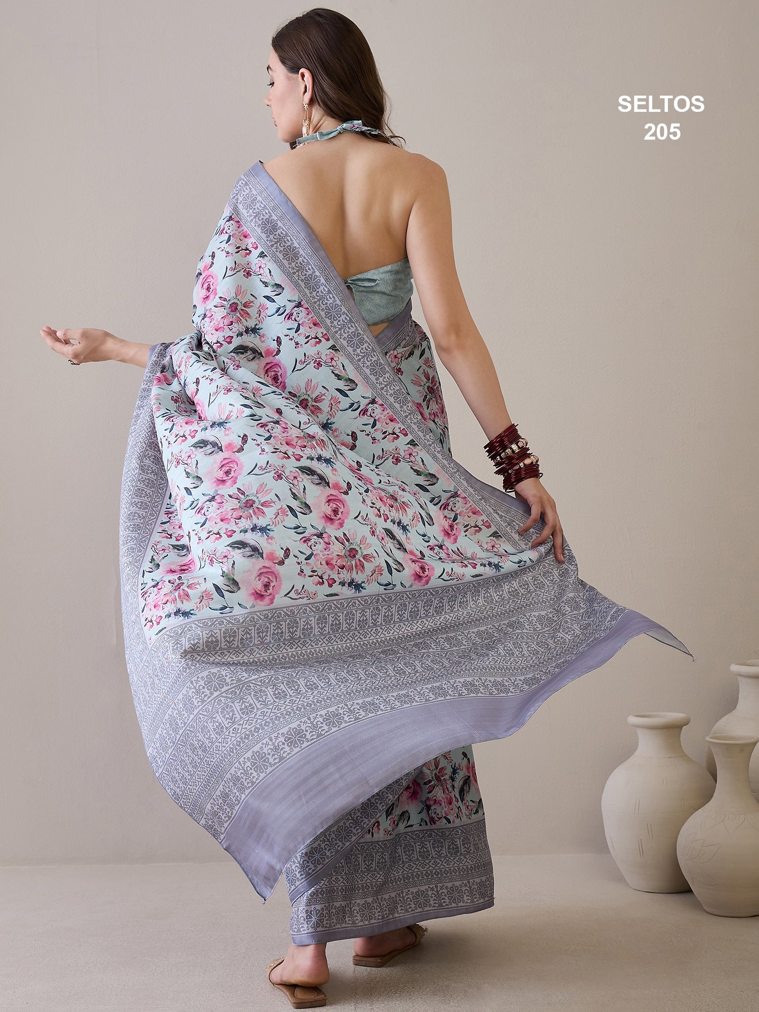 SELTOS Womens New Latest Digitally Floral Printed Cotton silk Saree