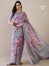 SELTOS Women`s Cotton Silk Blend Floral Design pallu saree