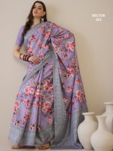 SELTOS Women`s Cotton Silk Blend Floral Design pallu saree