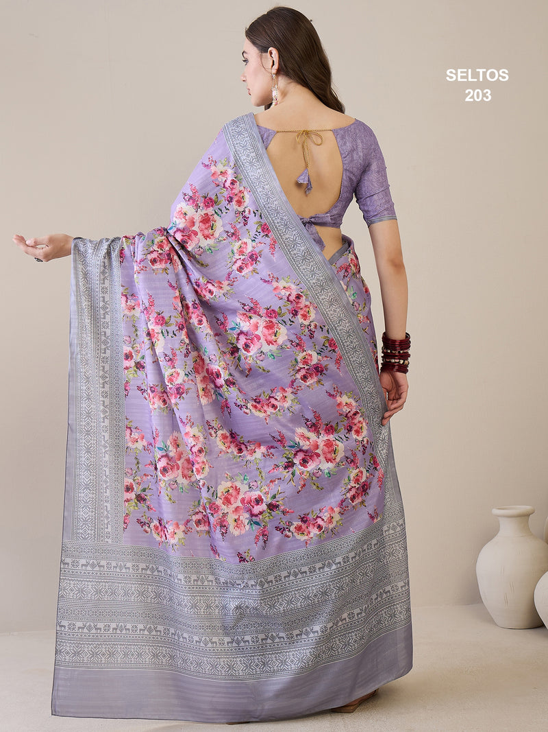 SELTOS Women`s Cotton Silk Blend Floral Design pallu saree