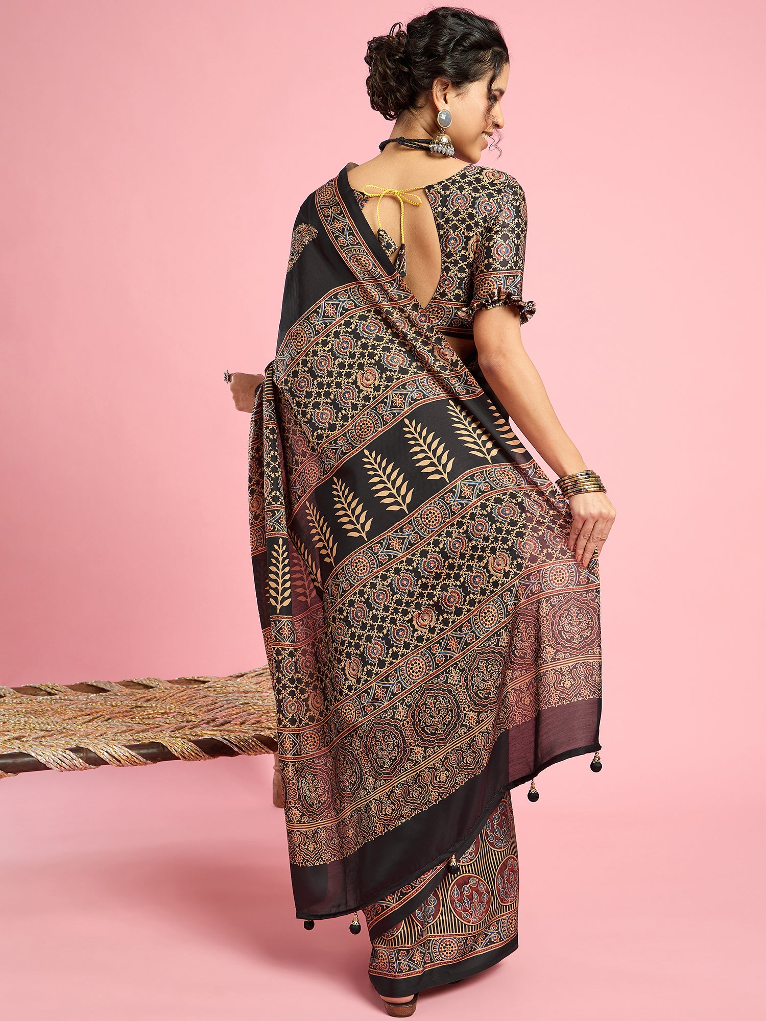 Elegant Tradition: Ajrakh Print Saree in Soft Modal Sartin for Timeless Style