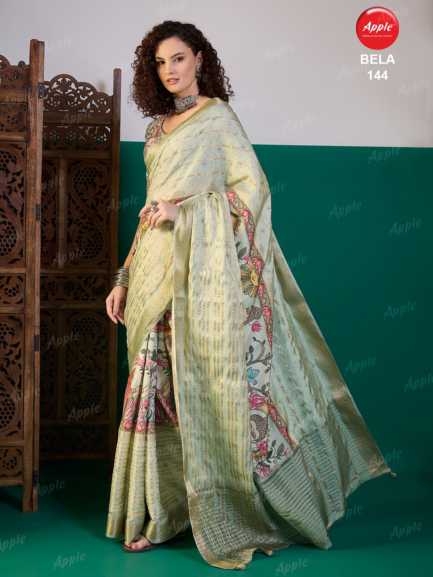 BELA-Beautiful traditional printed pallu with artistic floral and ethnic motifs