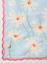 HARMONY-Sky Blue Organza Saree with White Daisy Floral Print and Pink Designer Border