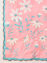 HARMONY-Candy Pink Organza Saree with Floral Print and Contrast Turquoise Designer Blouse