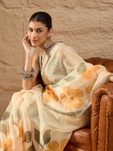 HARMONY-Elegant Cream Organza Saree with Oversized Floral Print and Designer Blouse