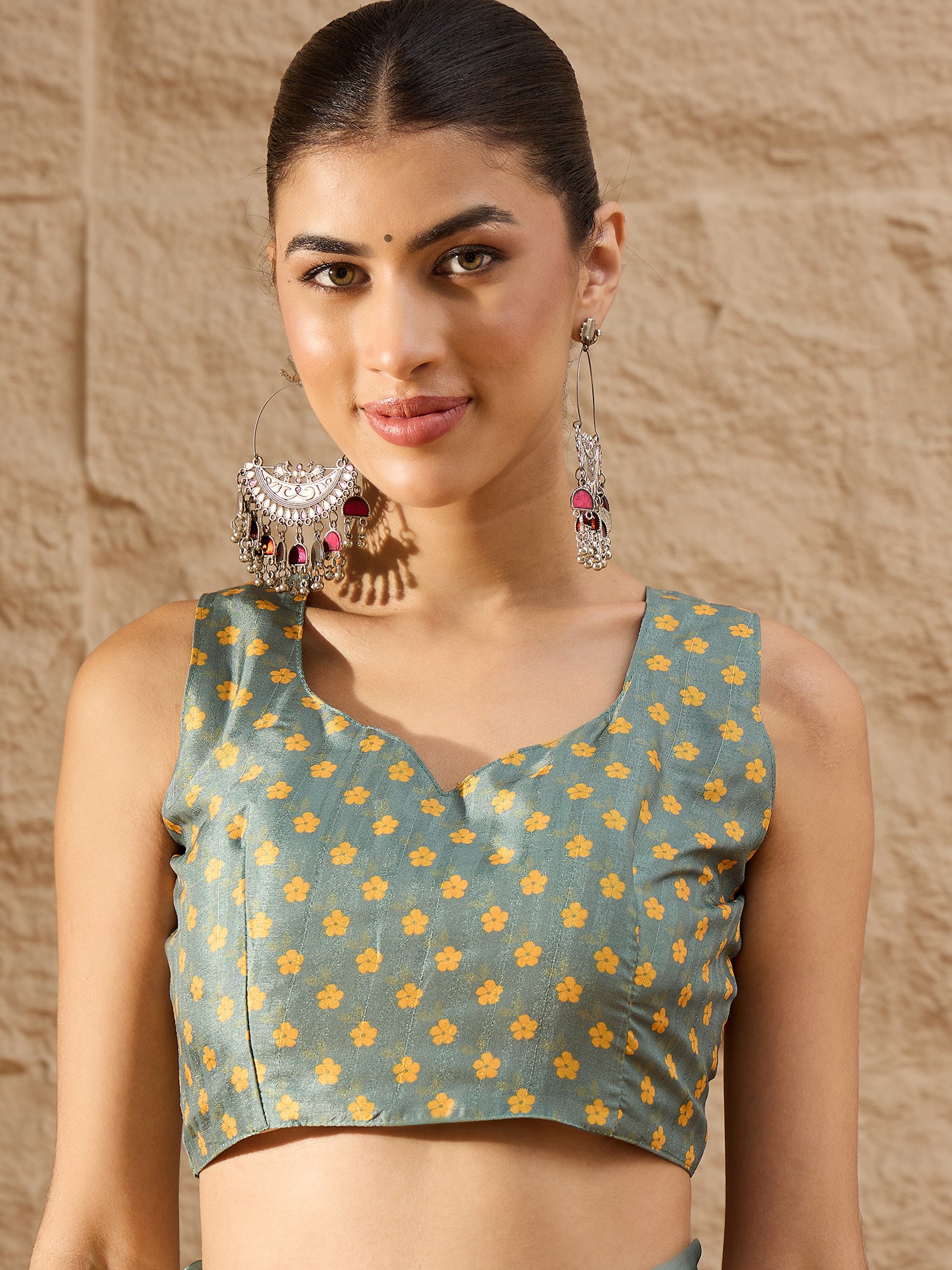 HARMONY-Elegant Cream Organza Saree with Oversized Floral Print and Designer Blouse