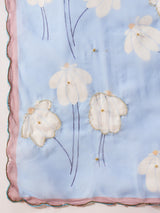 HARMONY-Sky Blue Organza Saree with White Floral Print and Contrast Designer Blouse
