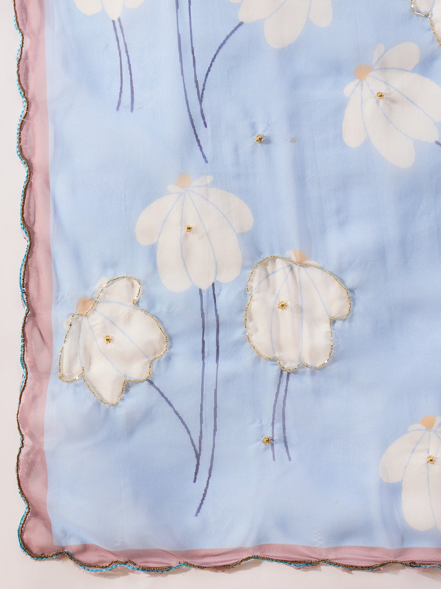 HARMONY-Sky Blue Organza Saree with White Floral Print and Contrast Designer Blouse