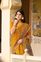 WOMANIYA Traditional Line Design Hand Printed Soft Cotton silk Saree - Apple Lifestyle