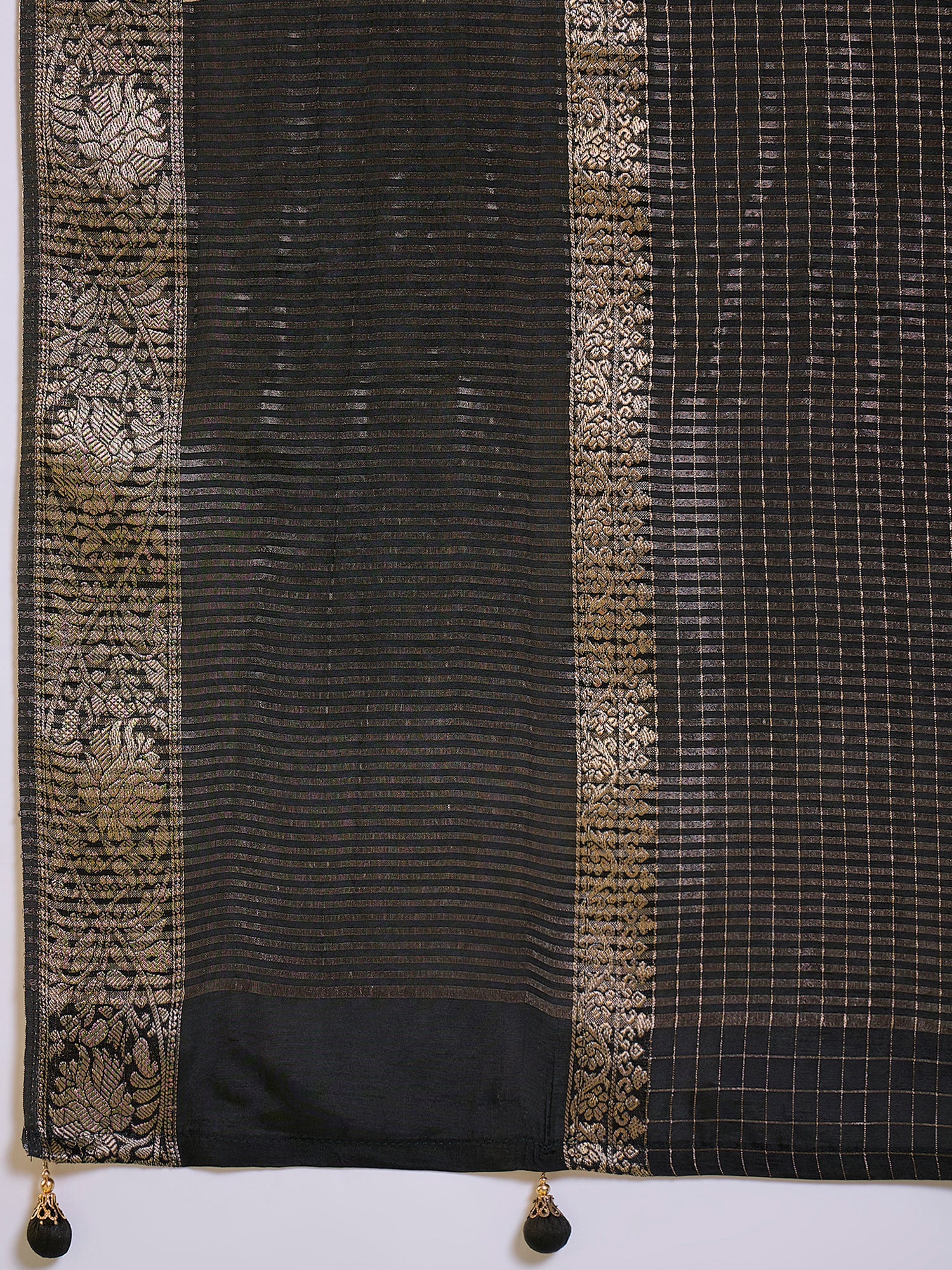 RIWAAYAT-Olive Green Floral Heritage Silk Saree with Antique Zari Border