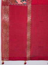 RIWAAYAT-Royal Crimson Floral Designer Saree with Antique Zari Border