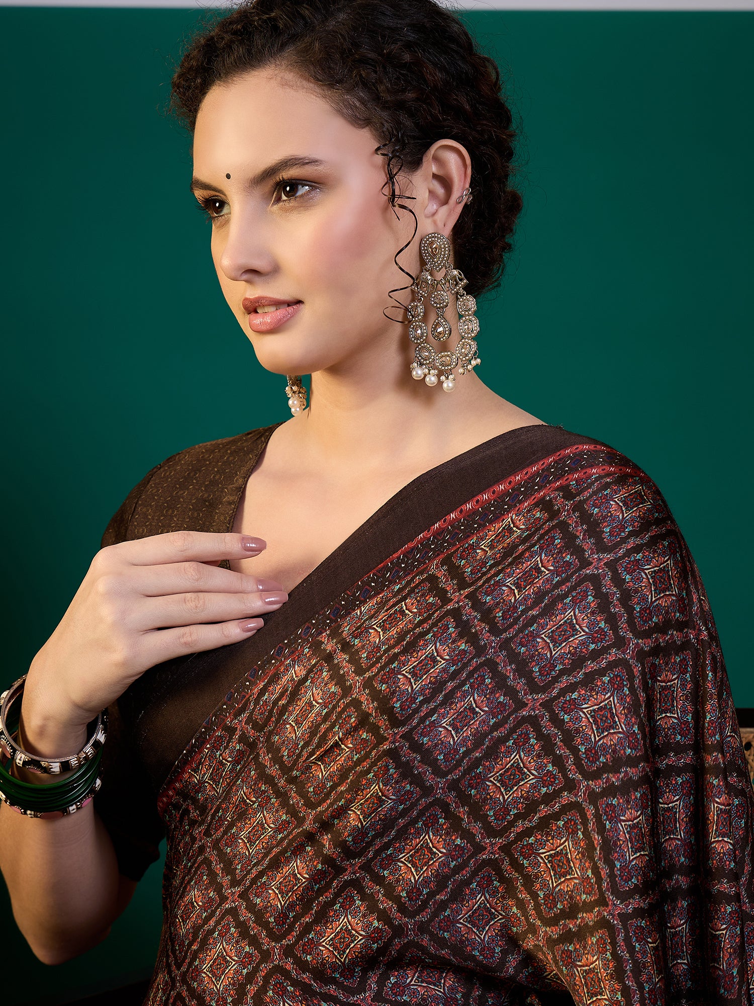 SURTAAL-Midnight Black Ajrakh Printed Saree with Ornamental Pallu & Metallic Border
