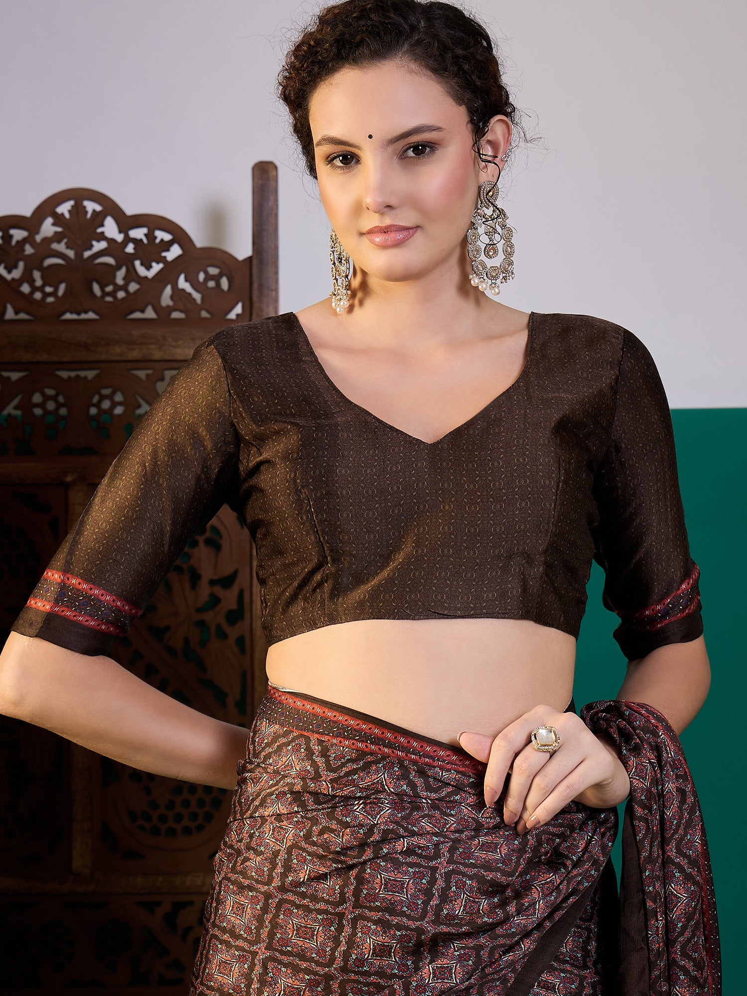 SURTAAL-Midnight Black Ajrakh Printed Saree with Ornamental Pallu & Metallic Border