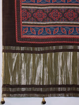 SURTAAL-Midnight Black Ajrakh Printed Saree with Ornamental Pallu & Metallic Border