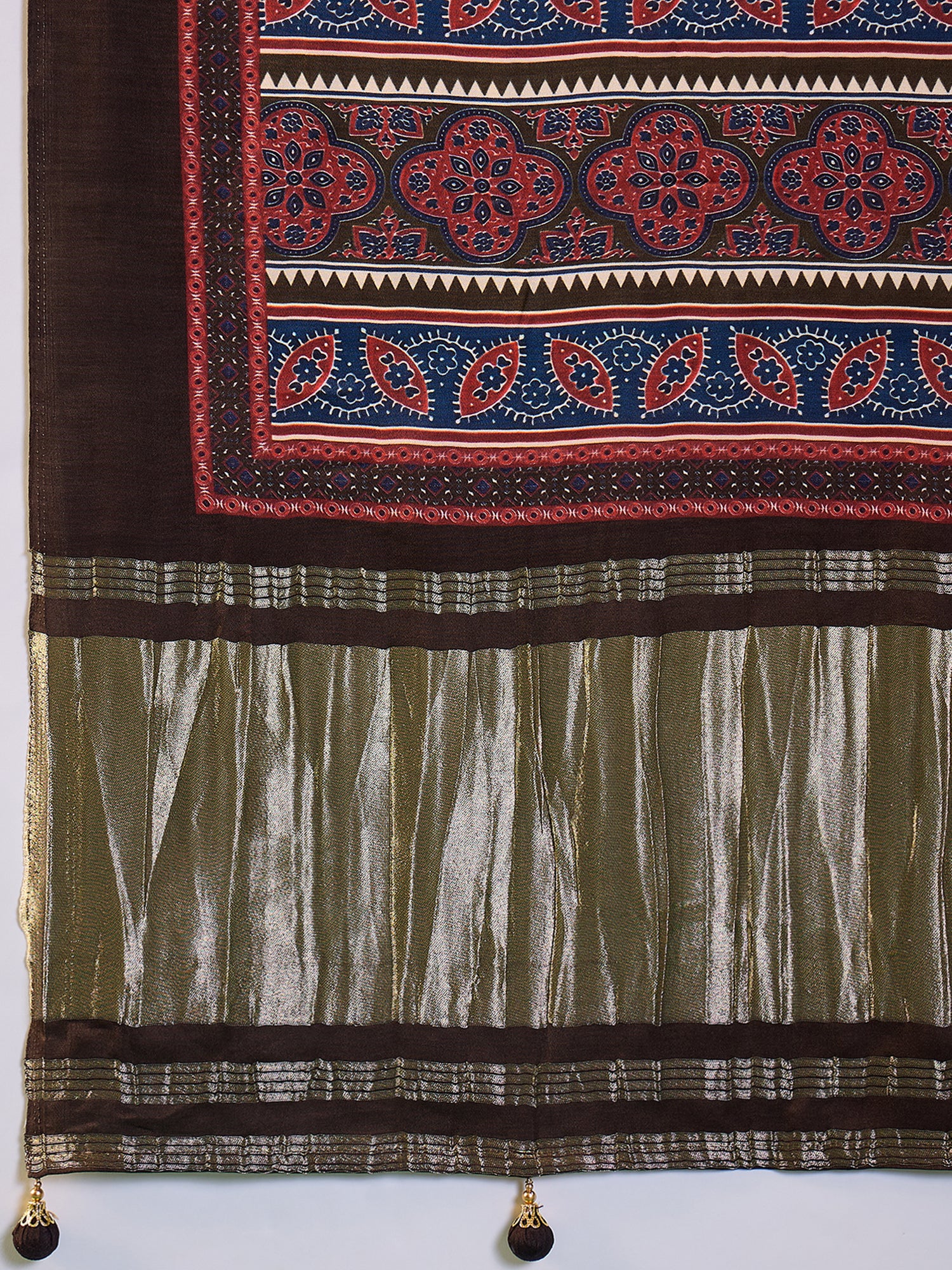 SURTAAL-Midnight Black Ajrakh Printed Saree with Ornamental Pallu & Metallic Border