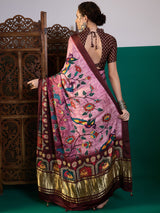 SURTAAL-Royal Plum Floral Kalamkari Designer Saree