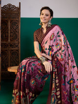 SURTAAL-Royal Plum Floral Kalamkari Designer Saree