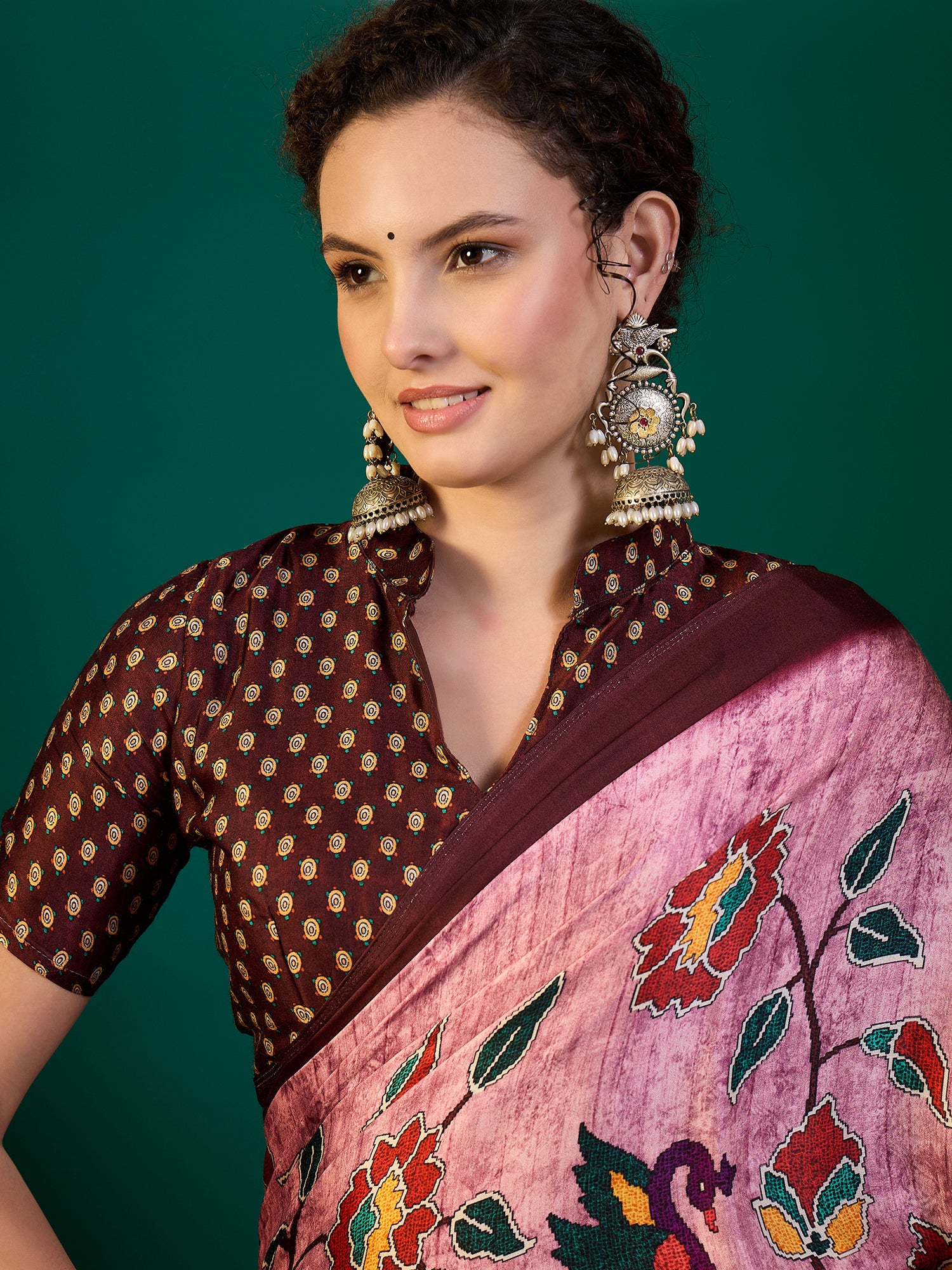 SURTAAL-Royal Plum Floral Kalamkari Designer Saree