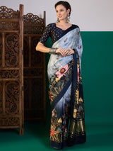 SURTAAL-Rich navy border with subtle zari detailing enhances the saree’s sophisticated appeal