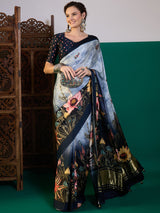 SURTAAL-Rich navy border with subtle zari detailing enhances the saree’s sophisticated appeal