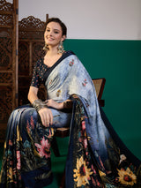 SURTAAL-Rich navy border with subtle zari detailing enhances the saree’s sophisticated appeal