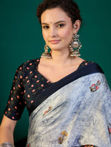 SURTAAL-Rich navy border with subtle zari detailing enhances the saree’s sophisticated appeal