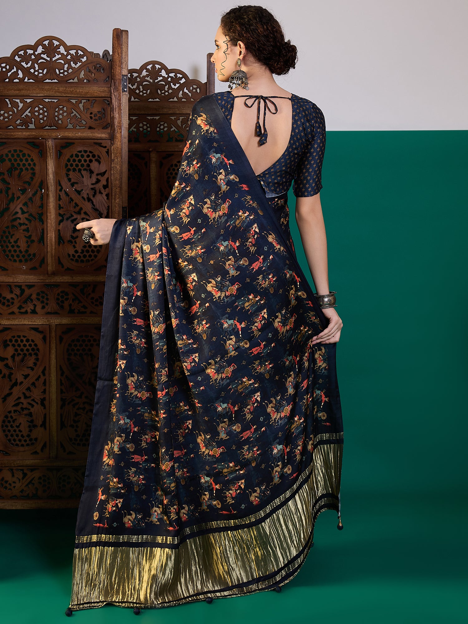 Traditional Pichwai Print Saree with Lagdi Border