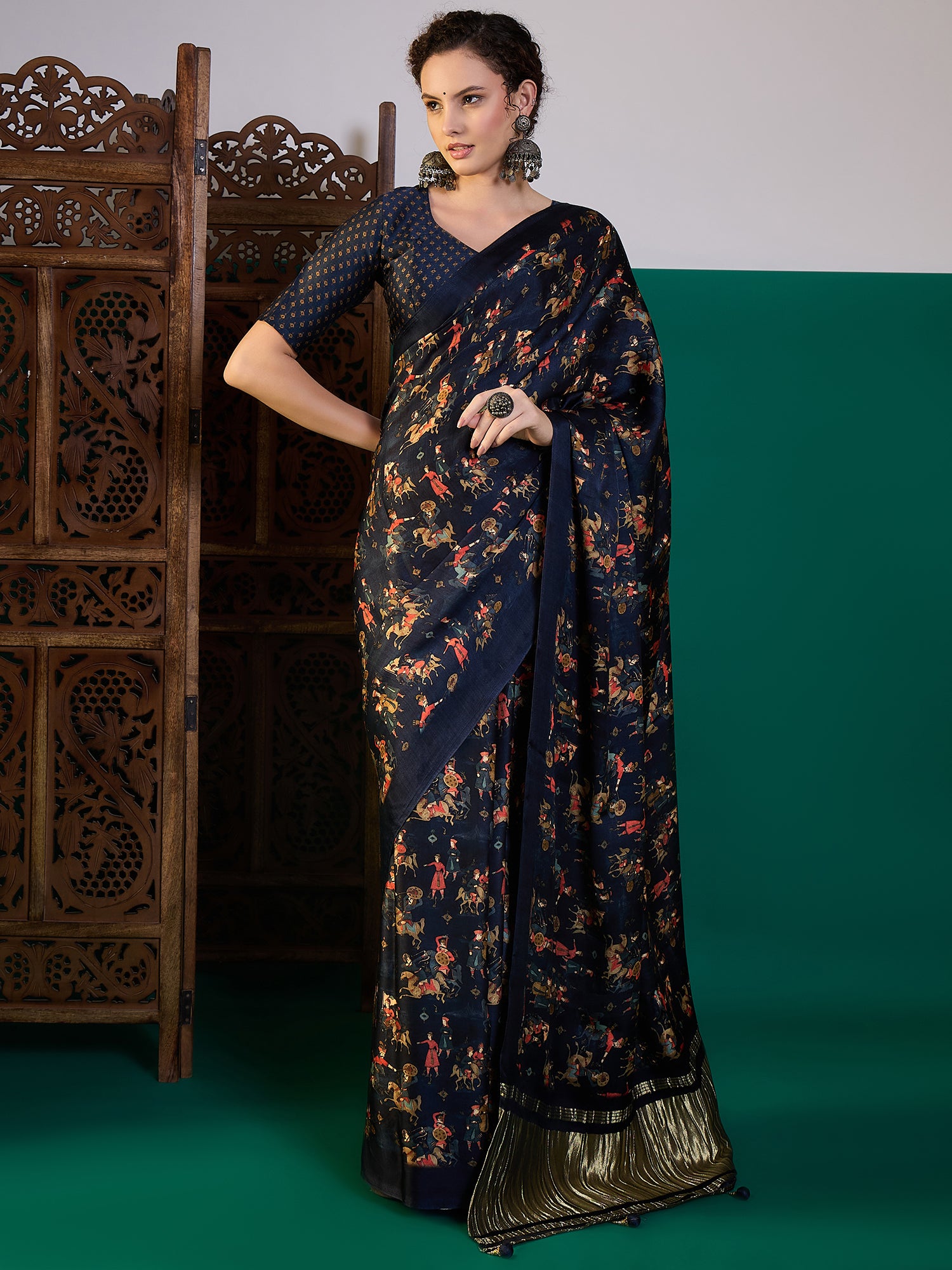 Traditional Pichwai Print Saree with Lagdi Border