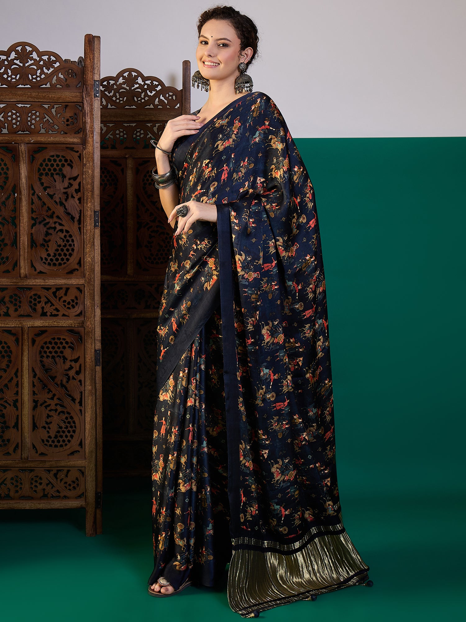 Traditional Pichwai Print Saree with Lagdi Border