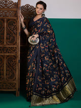 Traditional Pichwai Print Saree with Lagdi Border