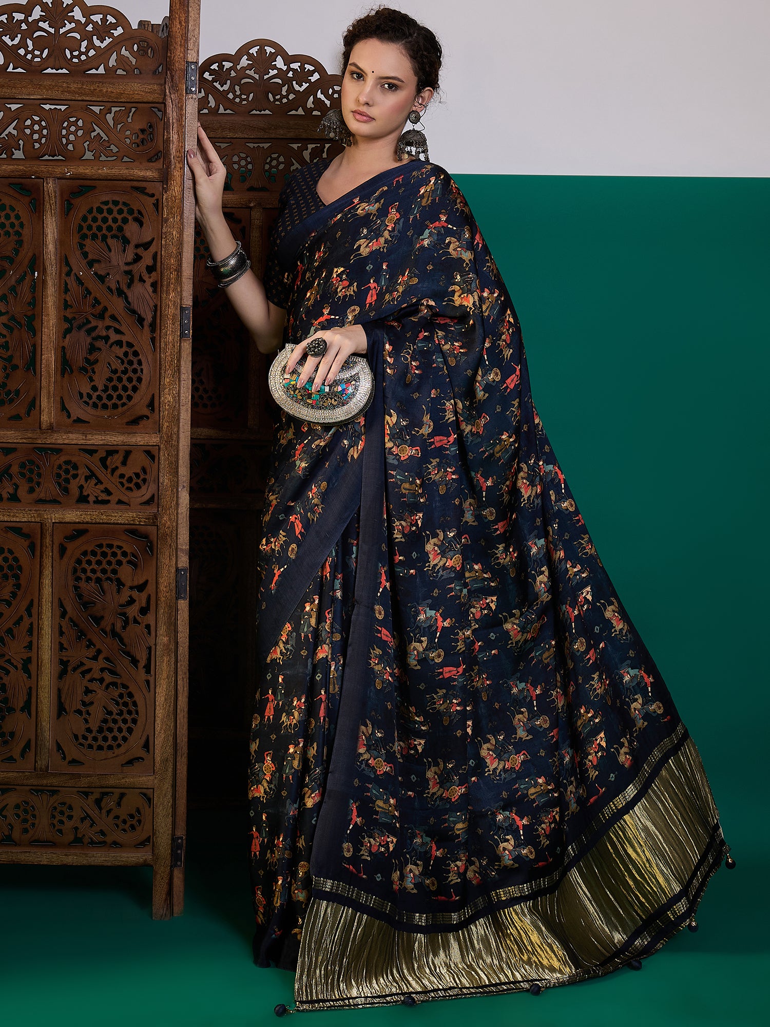 Traditional Pichwai Print Saree with Lagdi Border