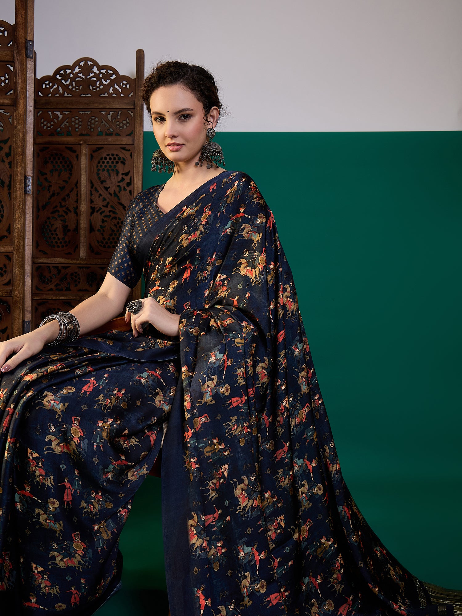 Traditional Pichwai Print Saree with Lagdi Border