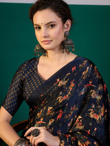 Traditional Pichwai Print Saree with Lagdi Border