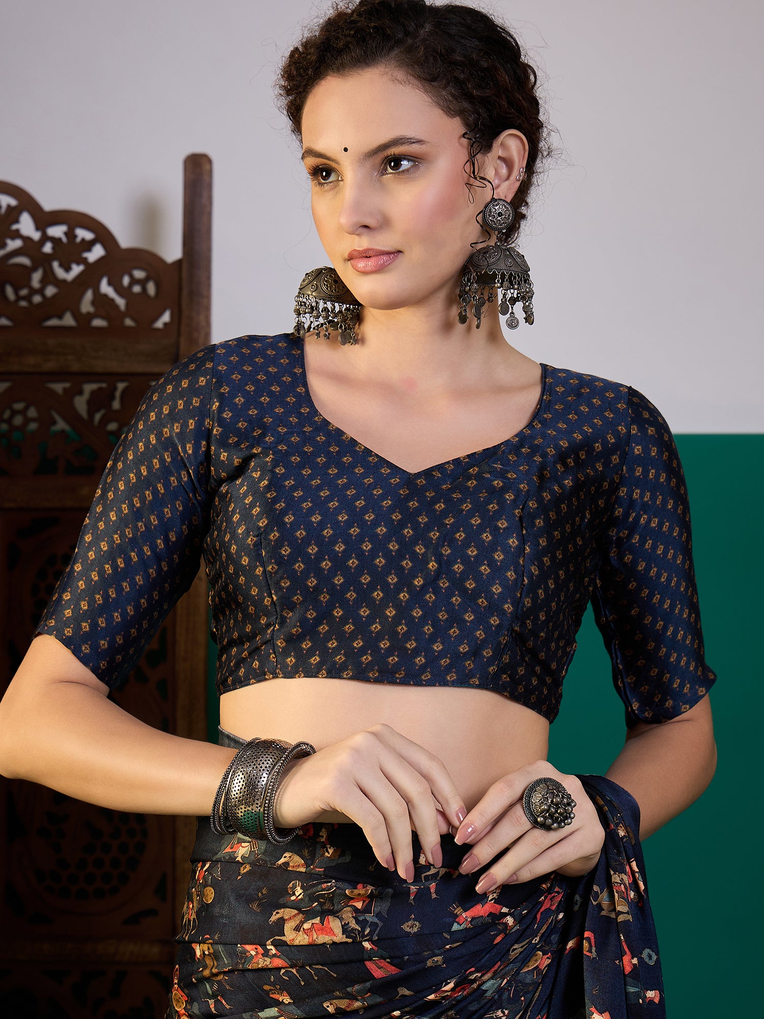 Traditional Pichwai Print Saree with Lagdi Border