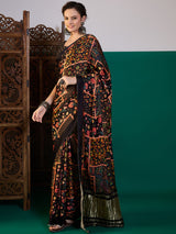 Black base - Designer Multi Color Printed Saree