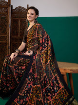 Black base - Designer Multi Color Printed Saree