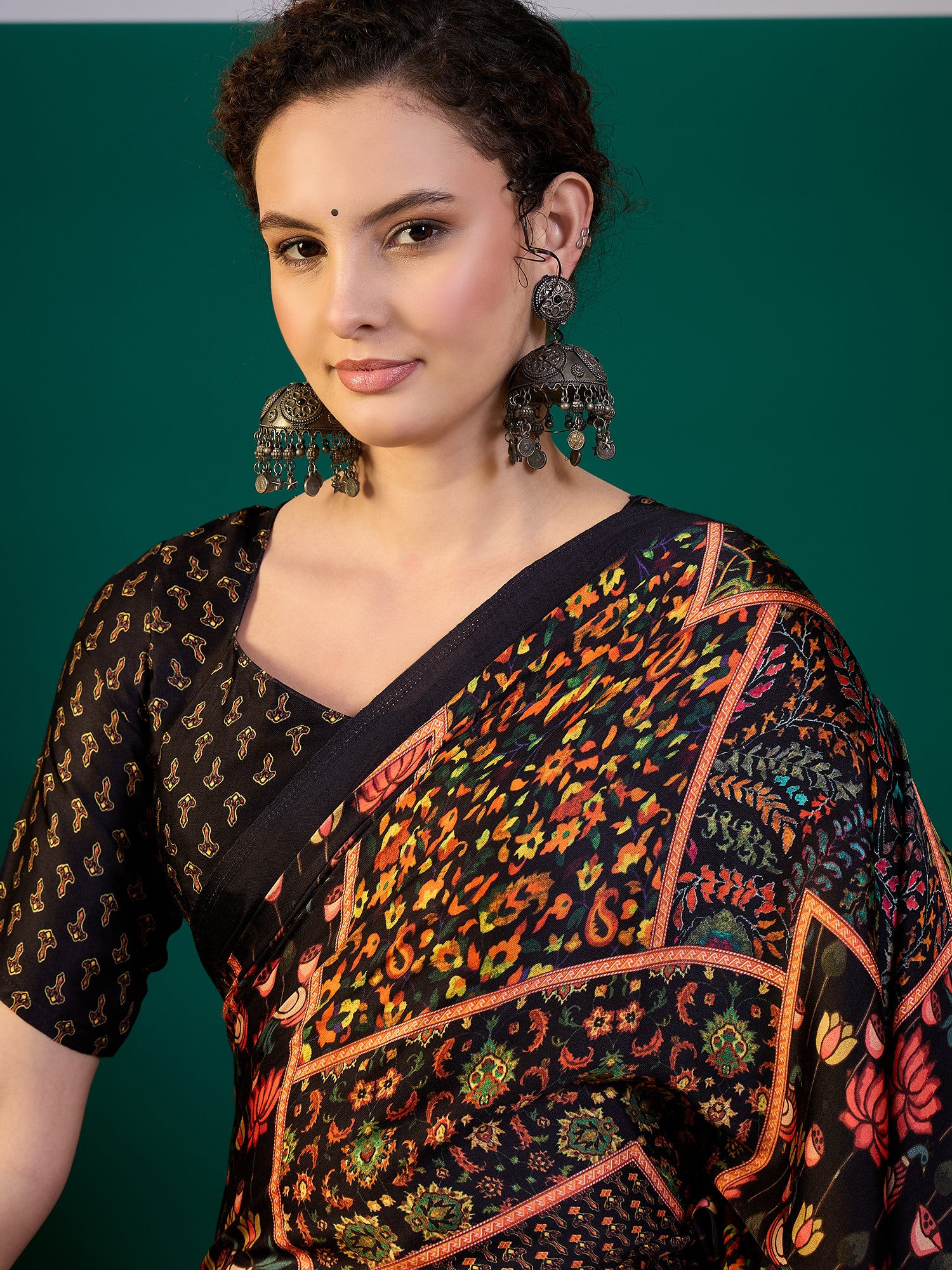 Black base - Designer Multi Color Printed Saree