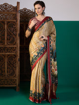 SURTAAL-Ivory Beige Floral Heritage Print Saree