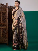 SURTAAL-Midnight Bloom Grey Floral Designer Saree