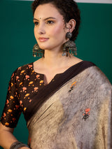 SURTAAL-Midnight Bloom Grey Floral Designer Saree