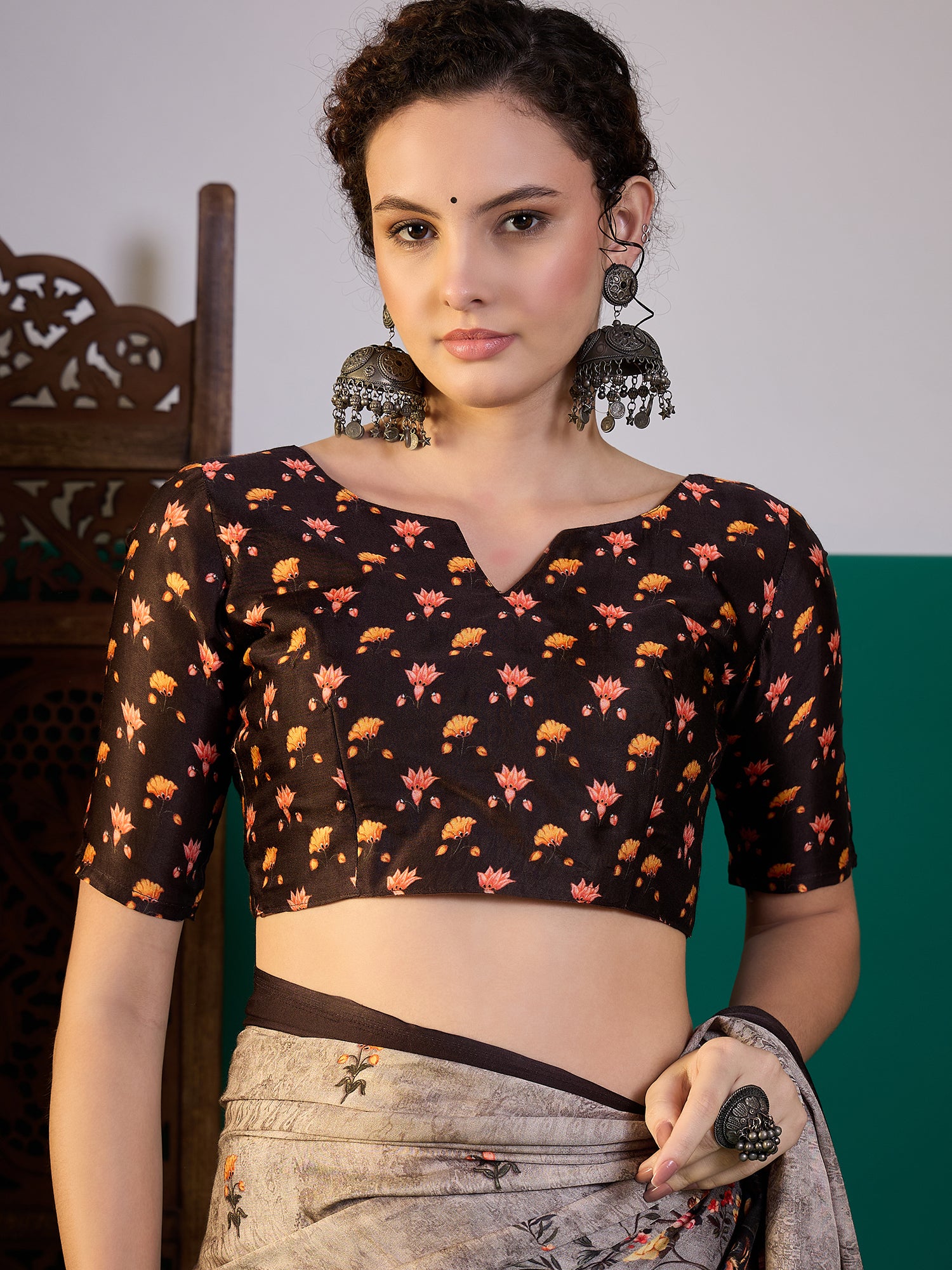 SURTAAL-Midnight Bloom Grey Floral Designer Saree