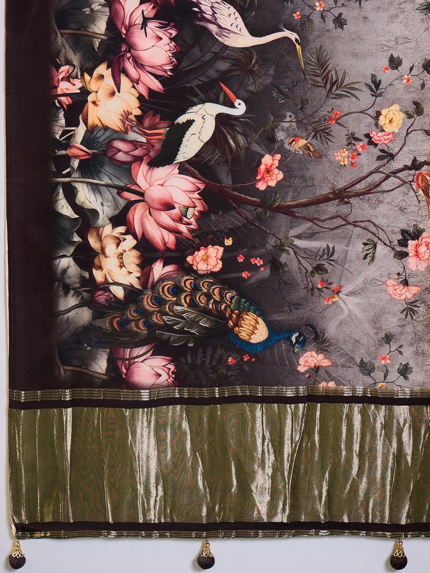 SURTAAL-Midnight Bloom Grey Floral Designer Saree
