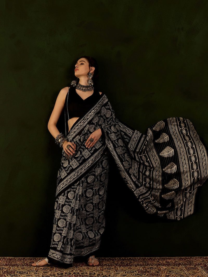 WOMANIYA Women's Bollywood Floral Warli Printed Saree - Apple Lifestyle