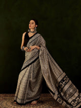 WOMANIYA Women's Silk Cotton Kalamkari Warli Print Saree - Apple Lifestyle