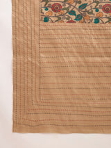 KATHAKARI-Royal Beige Floral Printed Designer Saree with Elegant Teal Blouse