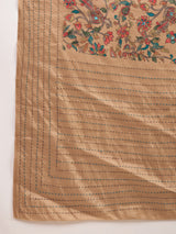 KATHAKARI-Elegant beige saree with intricate multicolor floral and vine print