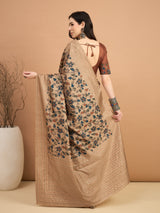 KATHAKARI-Elegant beige saree with intricate floral vine prints